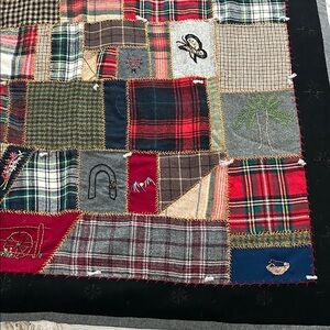 Tartan & Plaid handmade “family story”Patchwork Quilt with Plaid and Embroidery